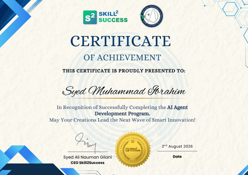 Certificate for AI & Python Automation at Skill2Success · Self-employed