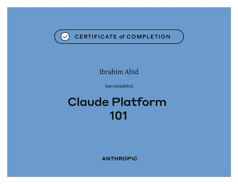 Claude Platform 101 certificate preview