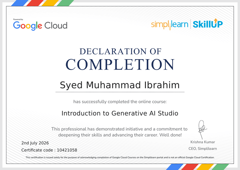 Introduction to Generative AI Studio certificate preview