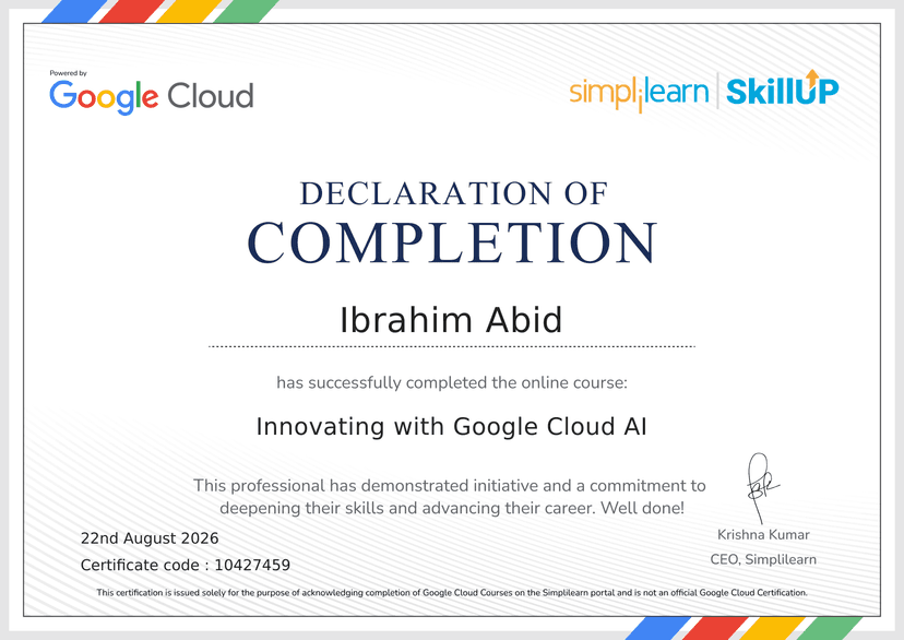 Innovating with Google Cloud AI certificate preview